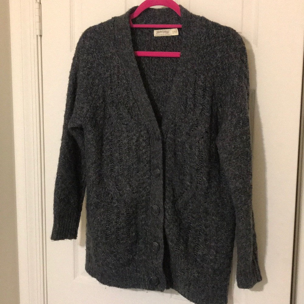 Faded Glory Dark & Light Gray Cable Knit Cardigan
